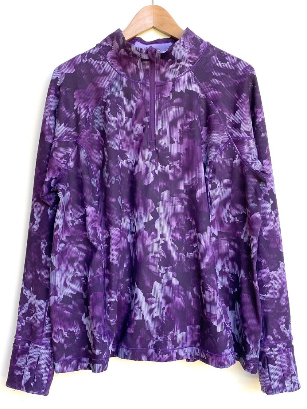 Athleta Rainier Half Zip 1X Floral Pullover Sweatshirt Purple